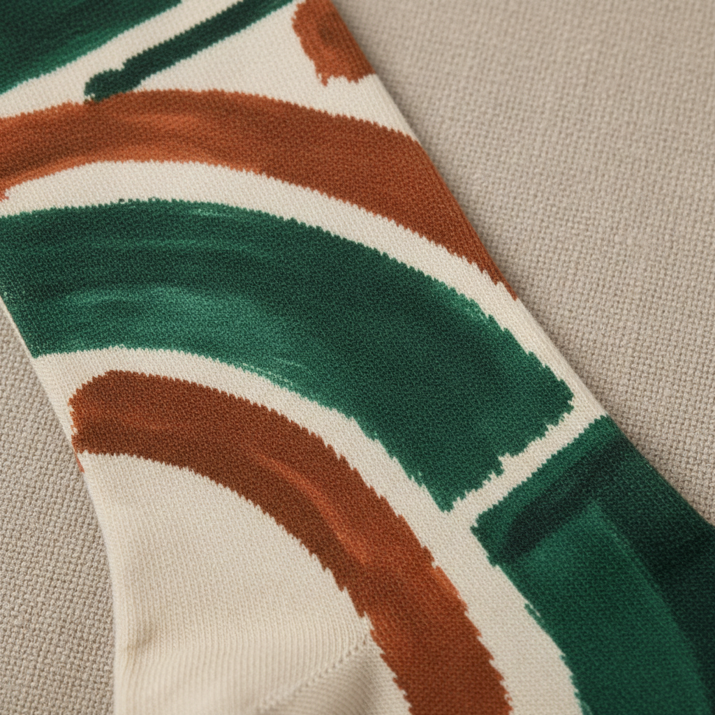 Geometric Arc Socks Forest & Rust — detalle tejido