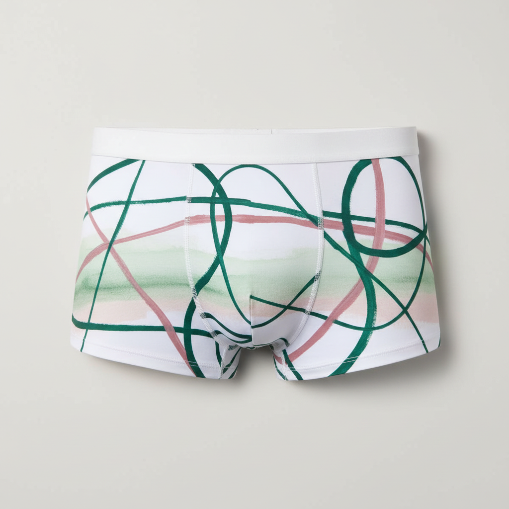Boxer Abstract Emerald & Rose Cryptic Nine — vista frontal