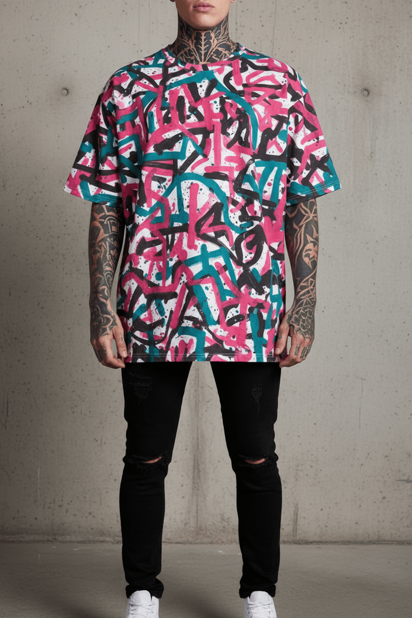 ★ UNIQUE Camiseta Oversize Escritura Urbana - CRYPTIC NINE WEAR SHOP