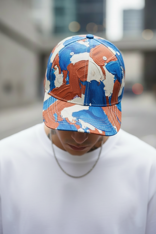 Gorra Abstract Brush — modelo camisa blanca