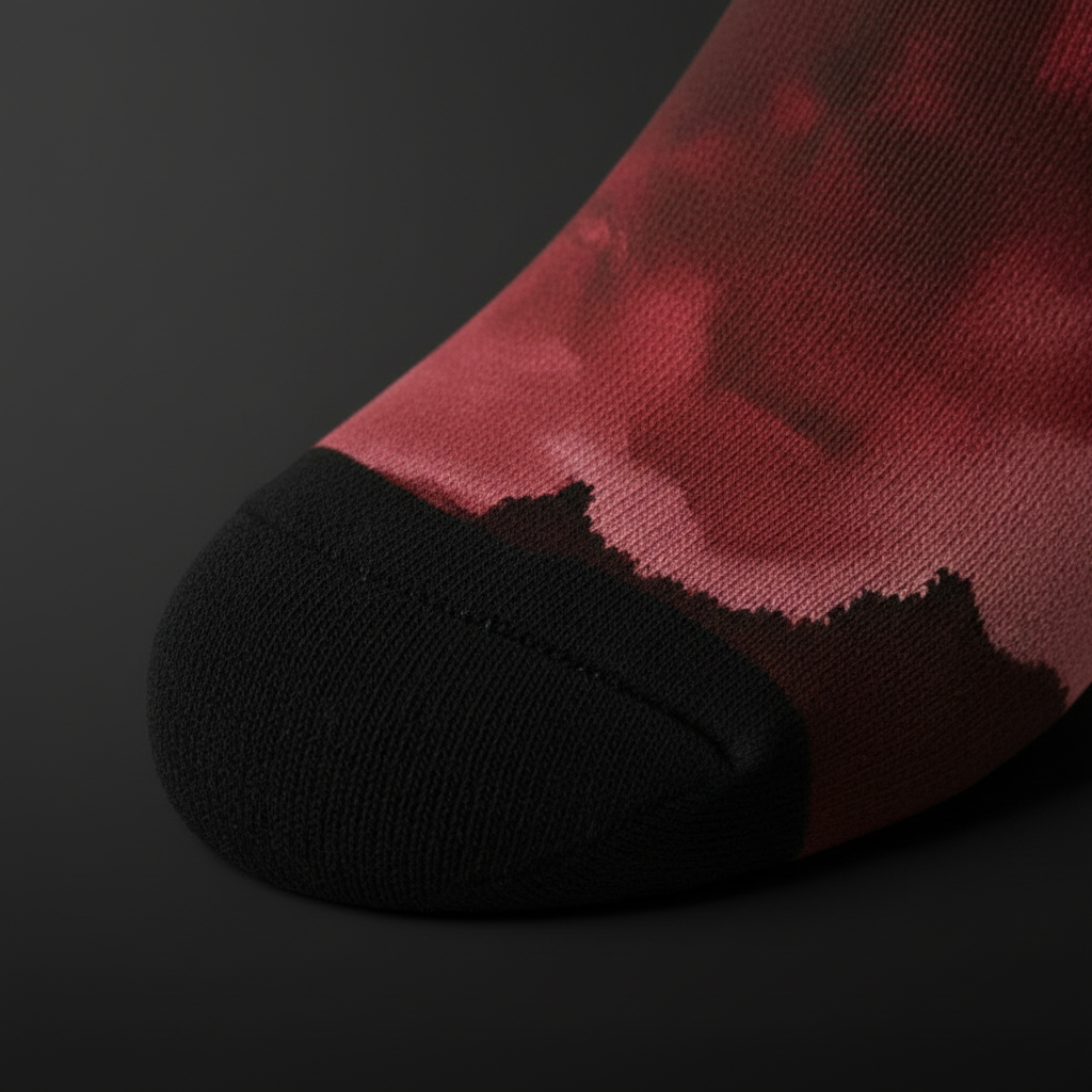 Storm Gradient Socks Gold & Burgundy — detalle parte inferior