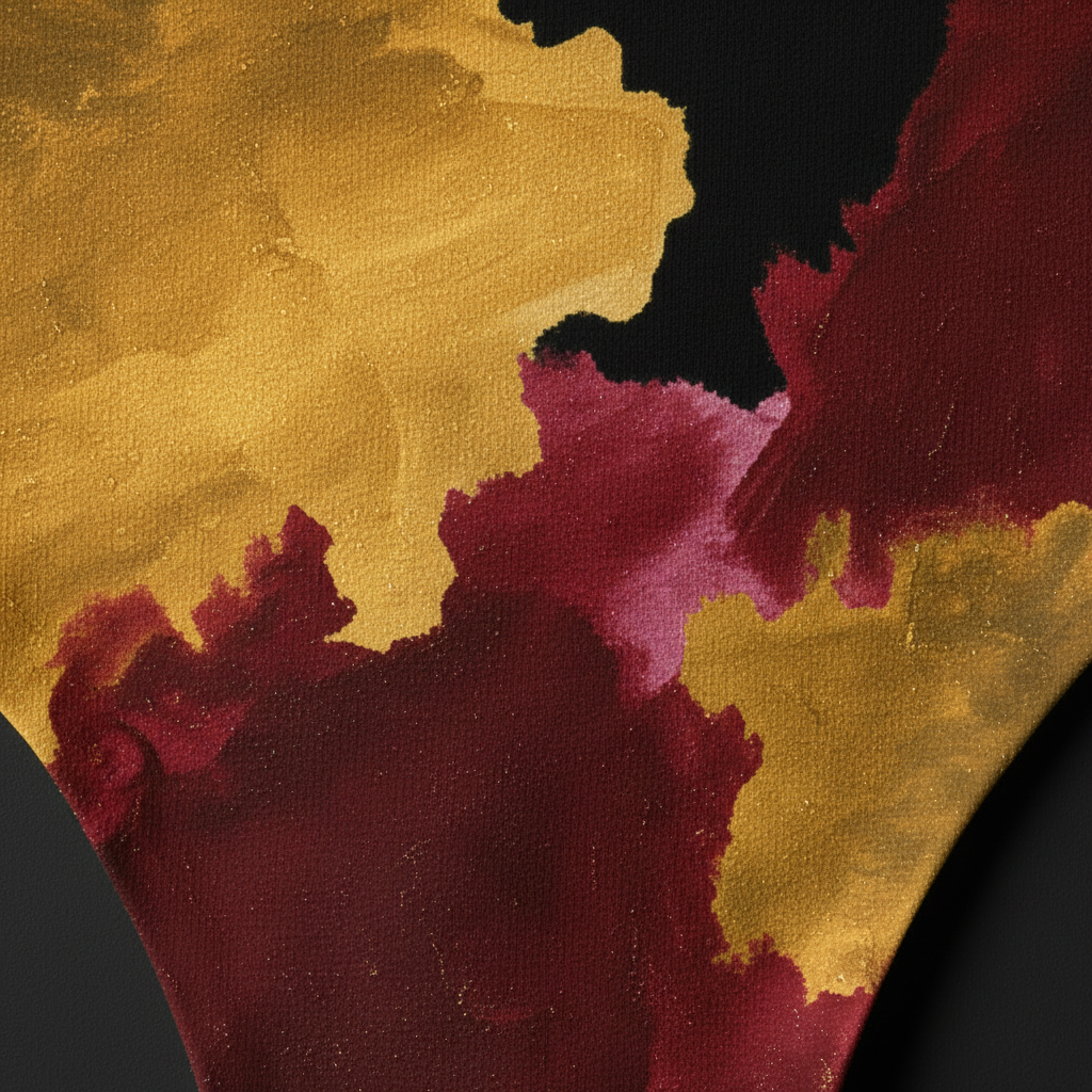 Tanga Abstract Gold & Crimson — ultra macro detalle acuarela