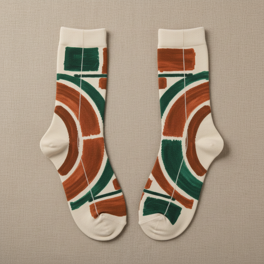 Geometric Arc Socks Forest & Rust — vista trasera