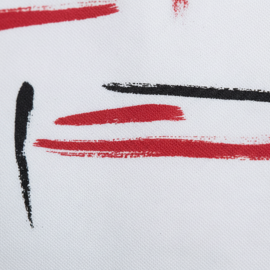 Polo Slim Grafía Carmín – Detalle pintura