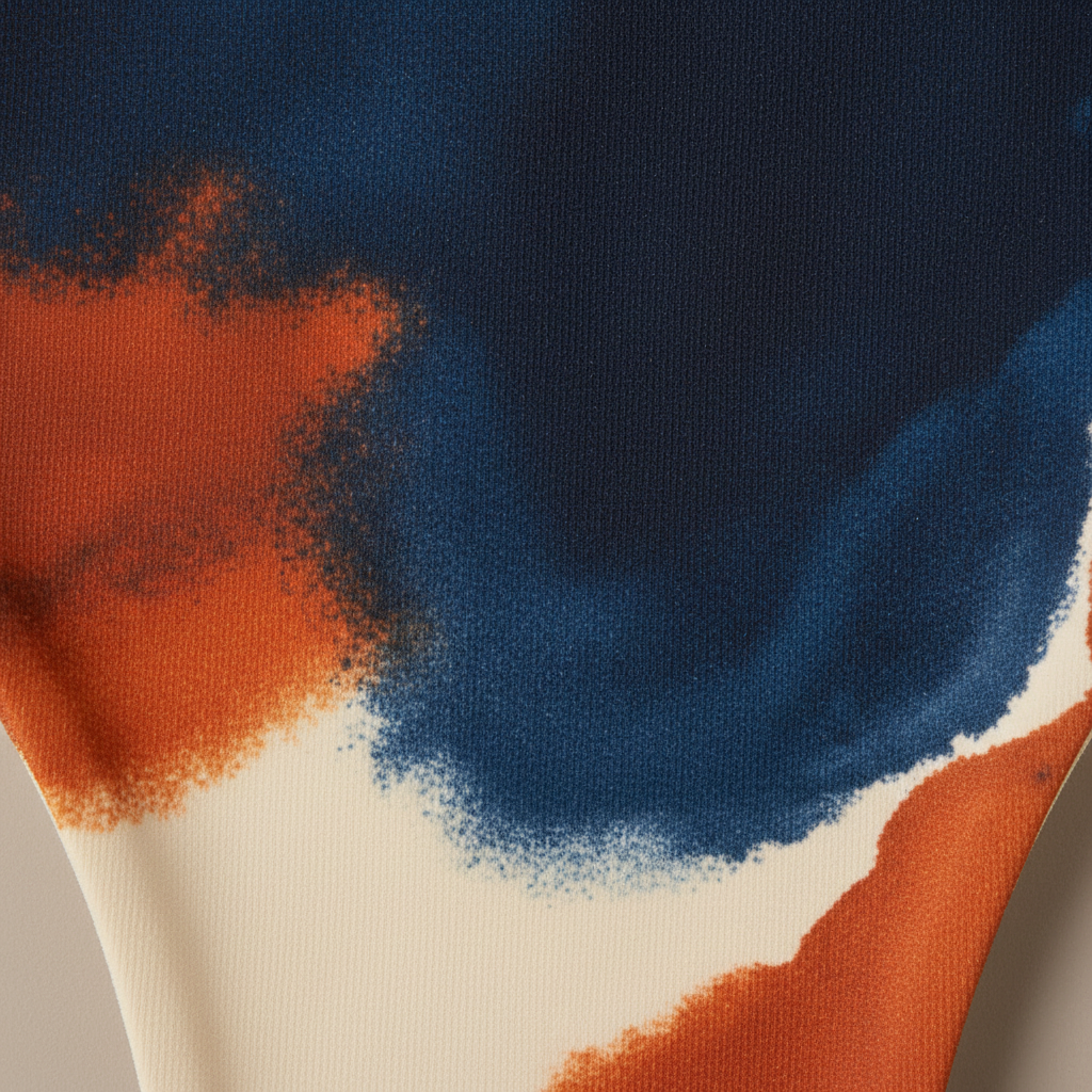 Tanga Abstract Navy & Rust — ultra macro detalle pigmento acuarela