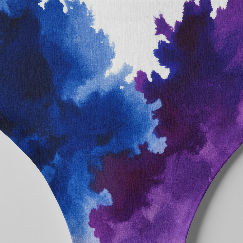 Tanga Abstract Cobalt & Violet — detalle acuarela pintada a mano