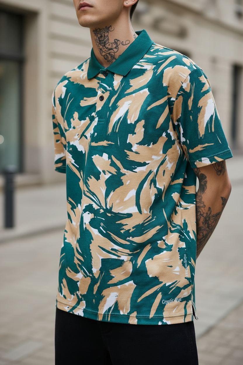 Polo Selva Teal Cryptic Nine — vista lateral