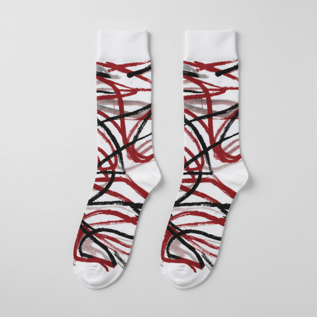 Scribble Socks — Crimson & Black - CRYPTIC NINE WEAR SHOP