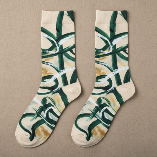 Chaussettes Coup de Pinceau — Forêt et Crème