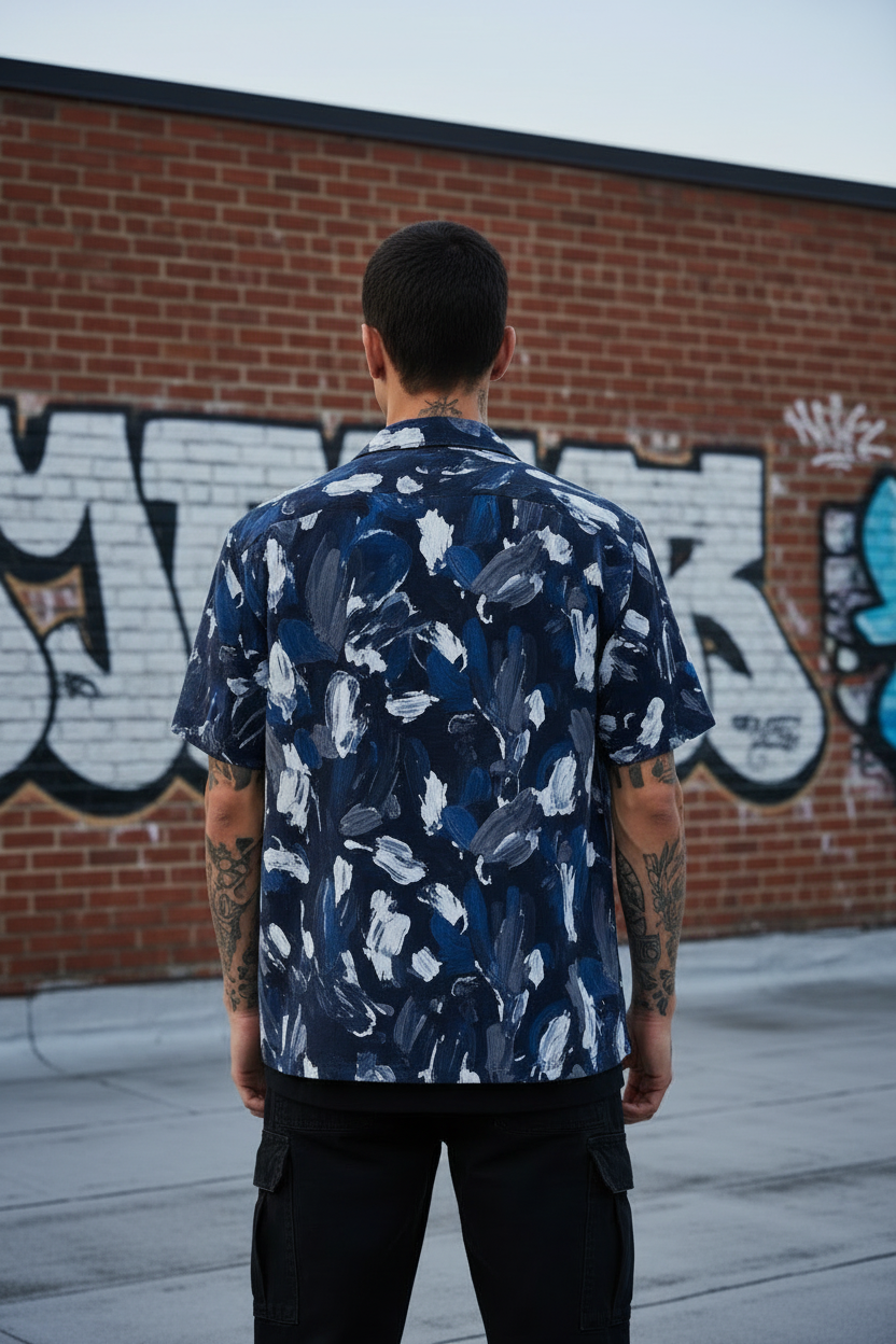 ★ UNIQUE Camisa Índigo Abstracto