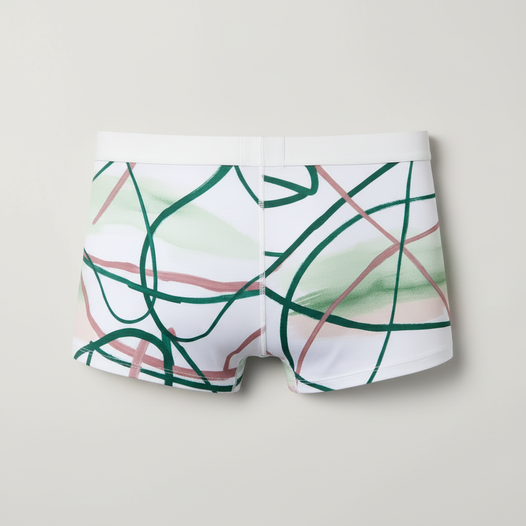 Boxer Abstract Emerald & Rose Cryptic Nine — vista lateral