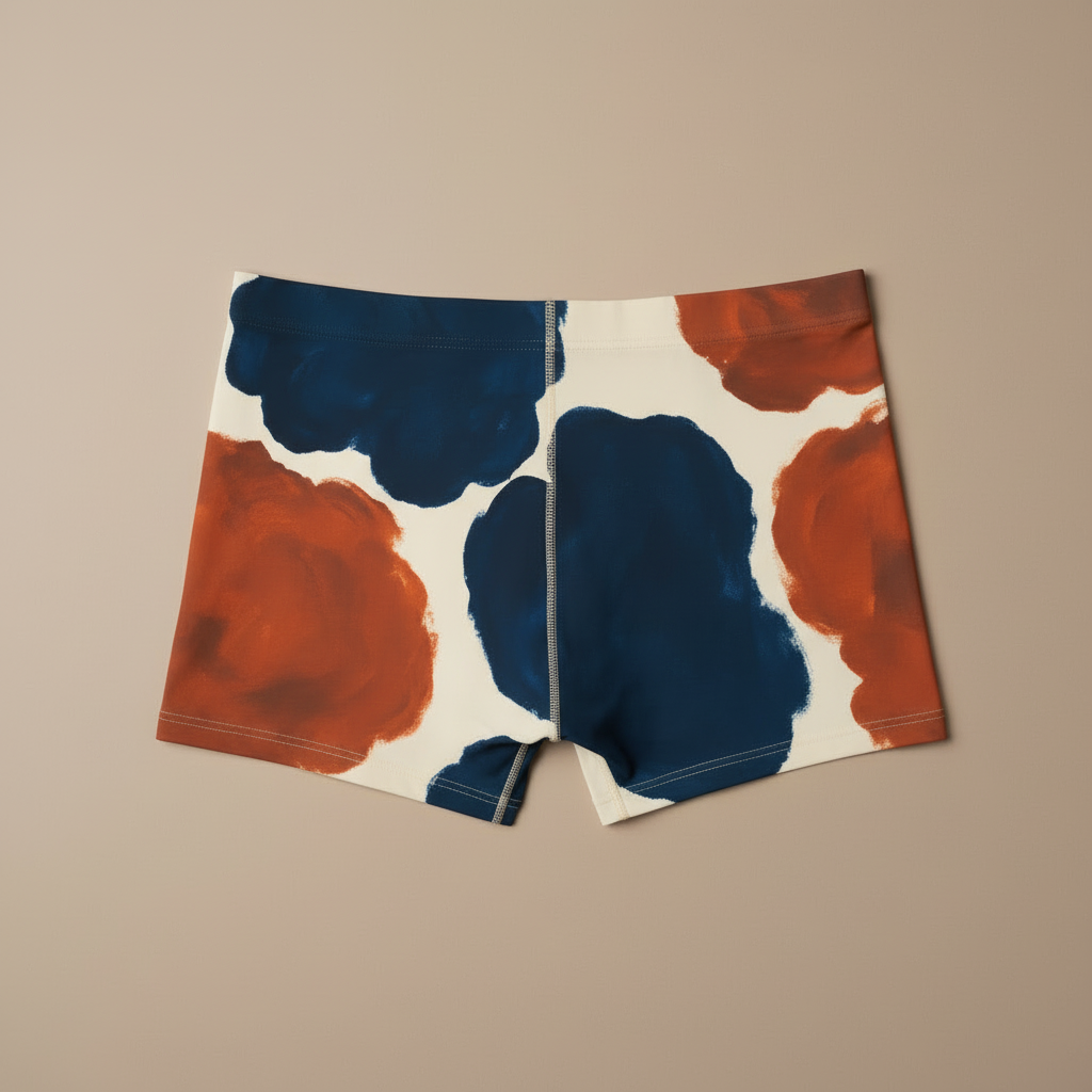 Boxer Abstract Navy & Rust Cryptic Nine — vista lateral