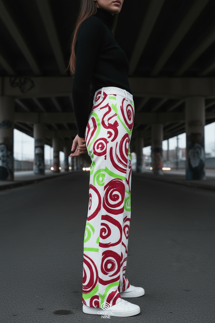 Wide Leg Espirales Carmesí - CRYPTIC NINE WEAR SHOP